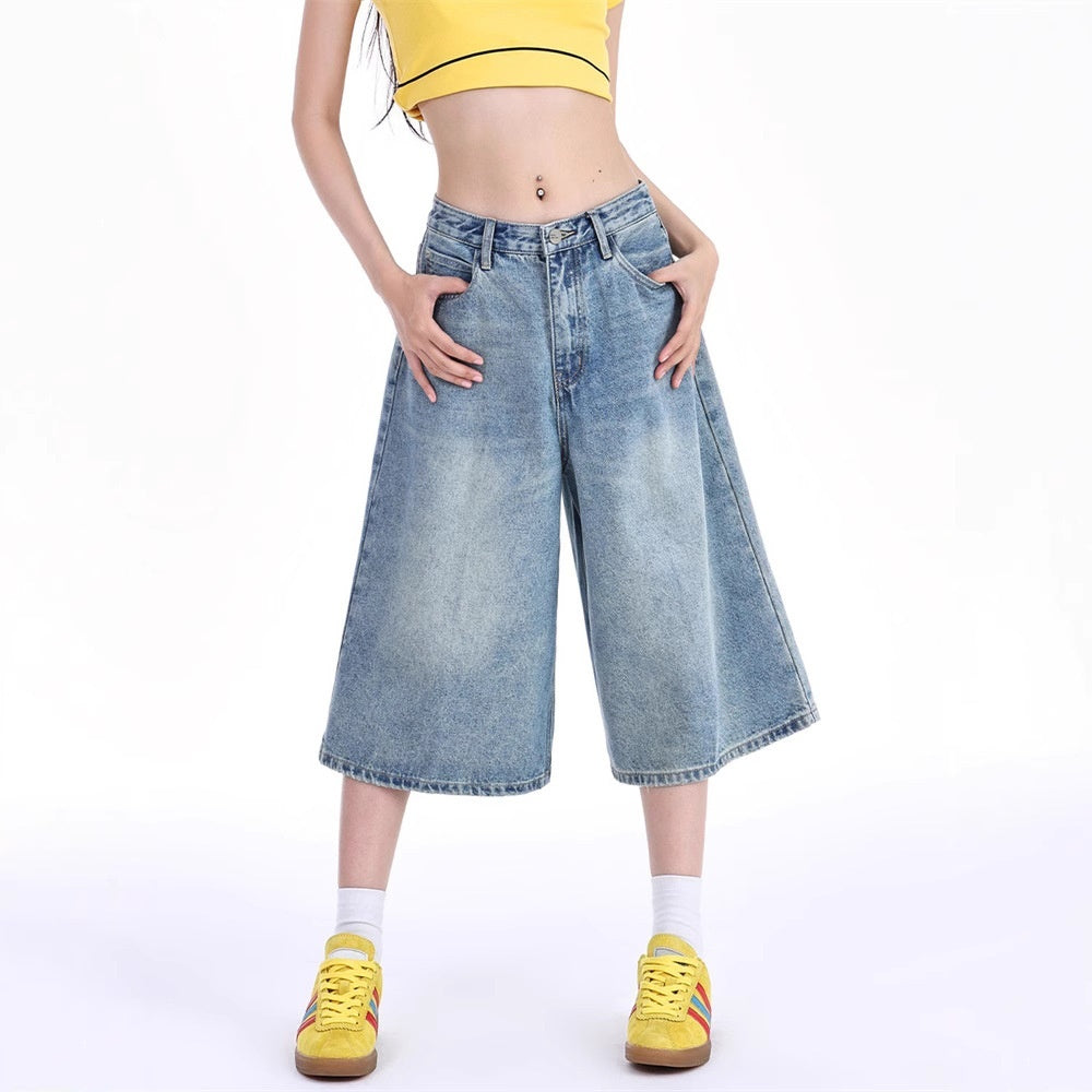 Light Blue Cropped Denim Jeans For Women Thin Style