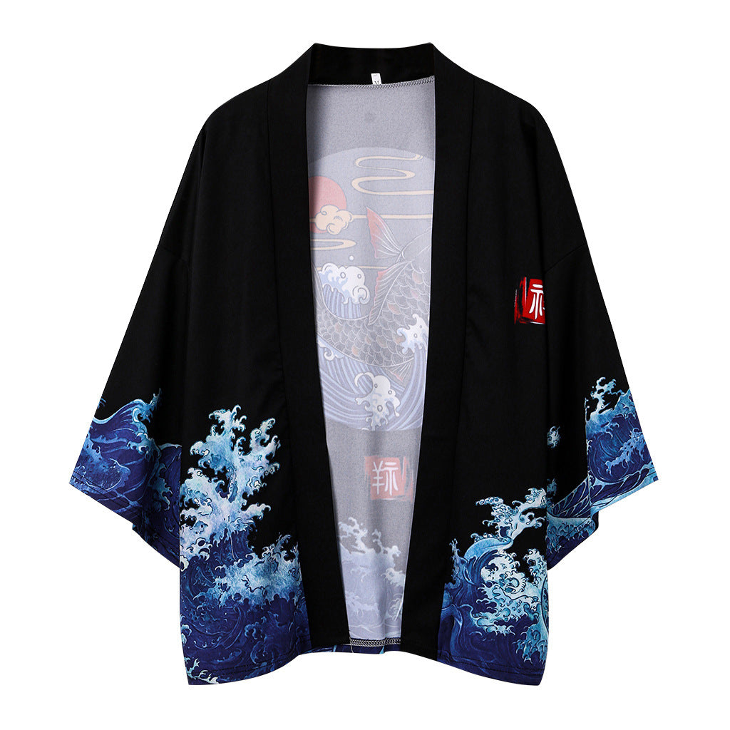 Kimono men's robe thin thin buttonless cape coat