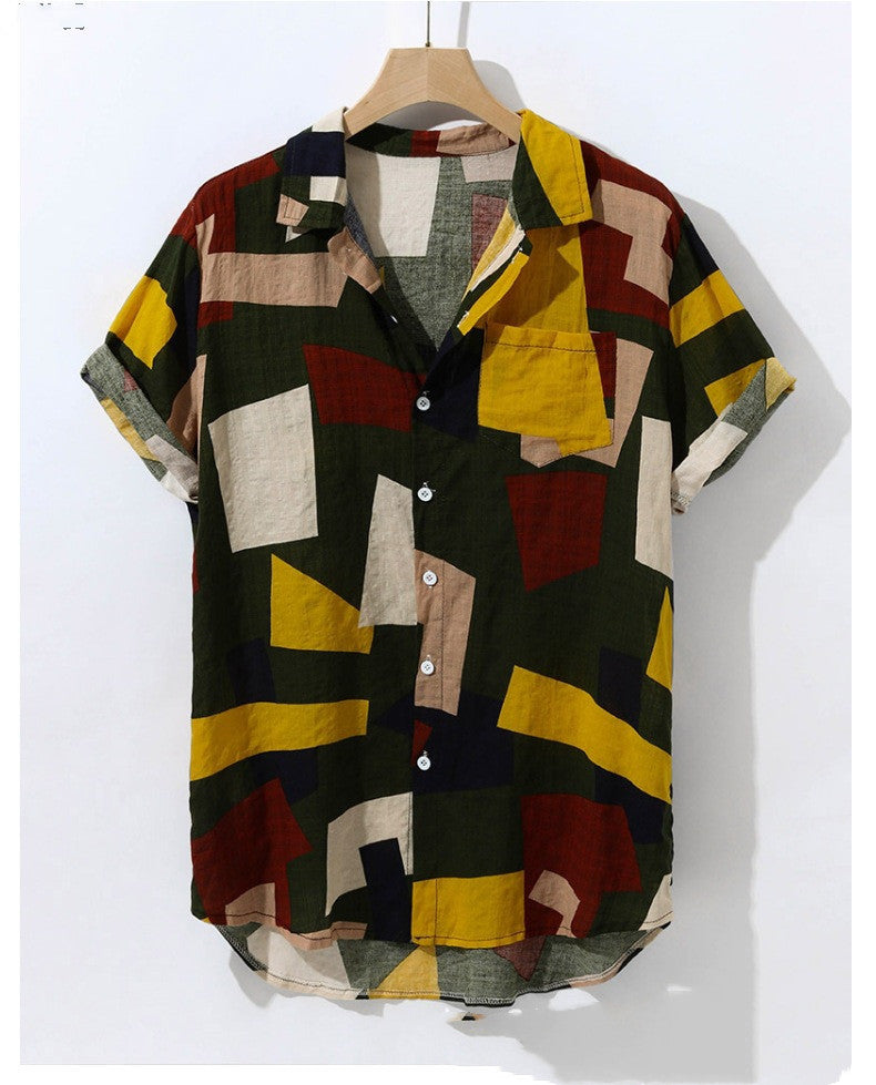 Floral patterned cardigan shirt with short sleeves