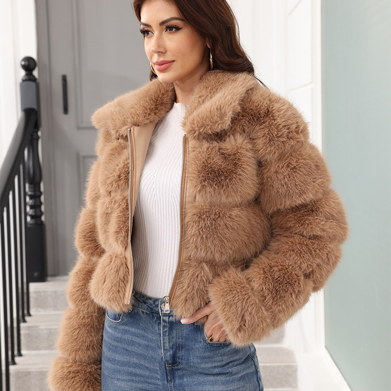 Faux Fox-fur Patchwork Thickened Warm Fur Coat