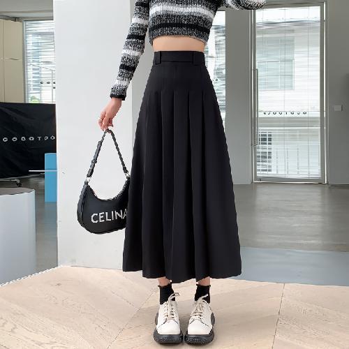Women's Mid-length High-waisted Pleated Skirt