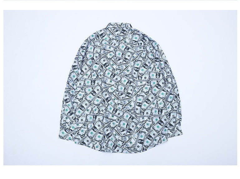 Full-length Print Casual Long-sleeved Men's Shirt Flower Shirt