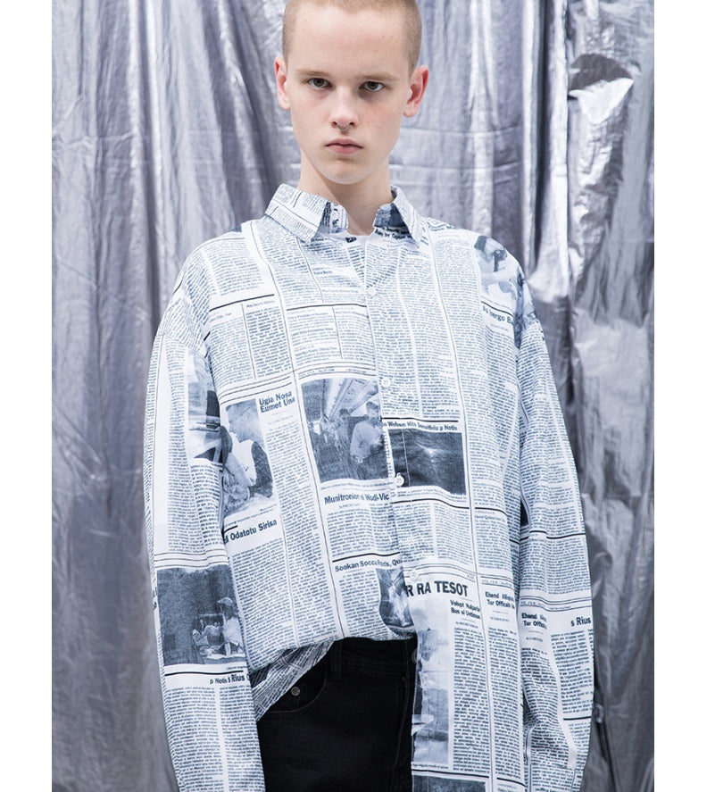 Full-length Print Casual Long-sleeved Men's Shirt Flower Shirt