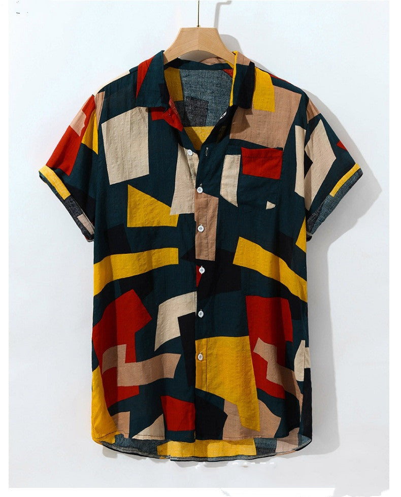 Floral patterned cardigan shirt with short sleeves