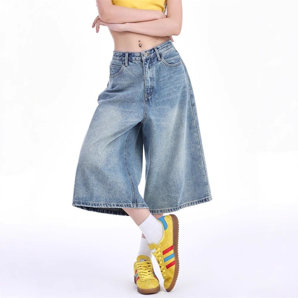 Light Blue Cropped Denim Jeans For Women Thin Style