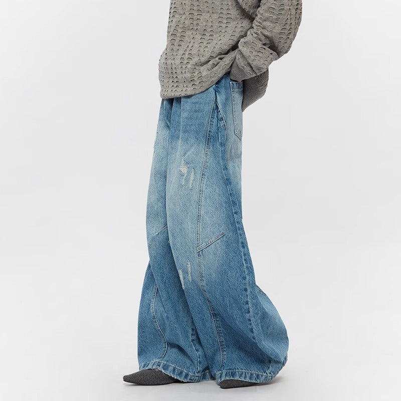 Ripped Denim Jeans Loose Straight-leg Design Couples Wide-leg Style American High-street Pants With A Cool Edgy Vibe