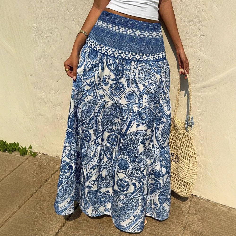 Womens Casual Bohemian-style Printed Skirt