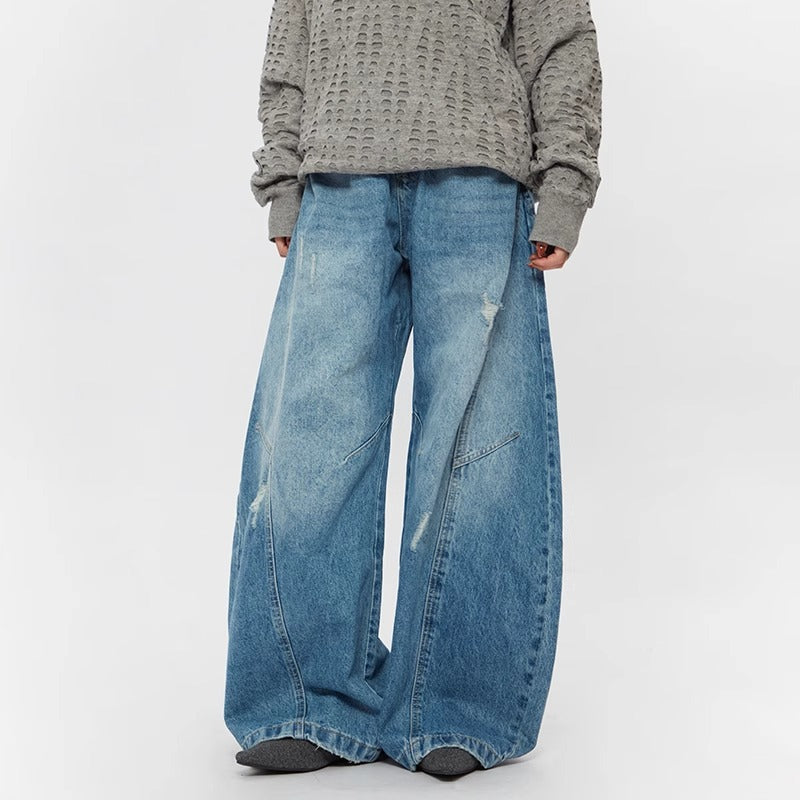 Ripped Denim Jeans Loose Straight-leg Design Couples Wide-leg Style American High-street Pants With A Cool Edgy Vibe