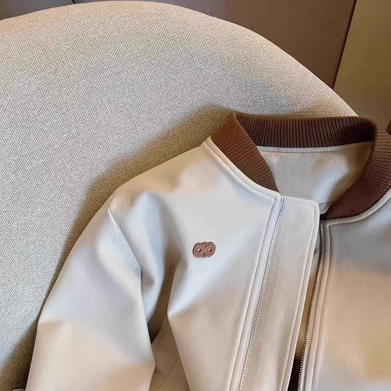 Contrast-color Casual Cropped Jacket For Petite Figuresversatile And Easy To Style