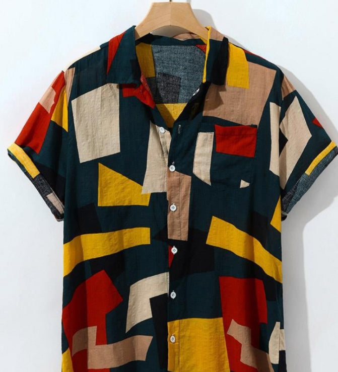 Floral patterned cardigan shirt with short sleeves