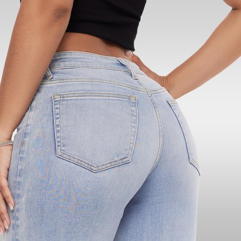 Mid-to-low-rise High-elasticity Soft Hip-lifting Wide-leg Straight Denim Jeans