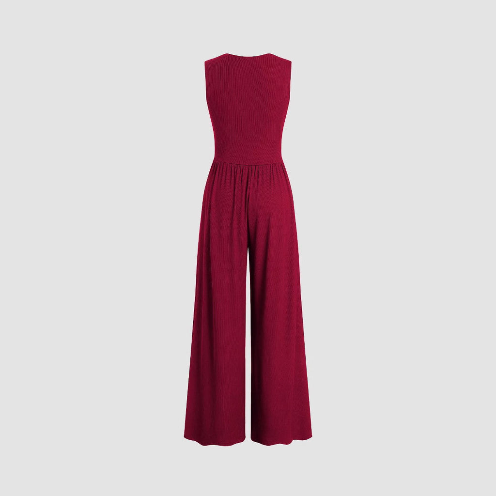 Women's Solid Color Loose Sleeveless Knitted Jumpsuit