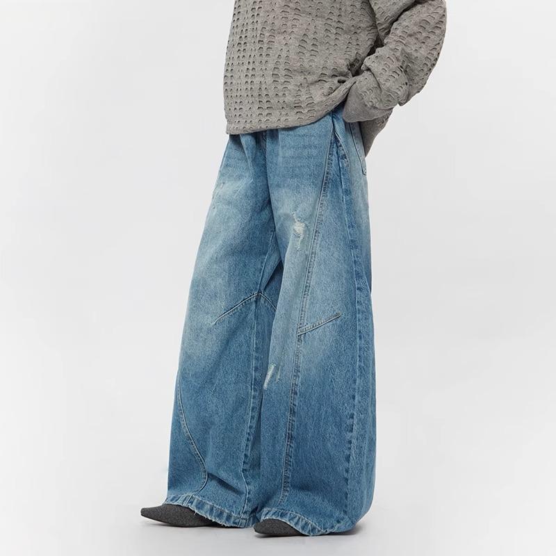 Ripped Denim Jeans Loose Straight-leg Design Couples Wide-leg Style American High-street Pants With A Cool Edgy Vibe