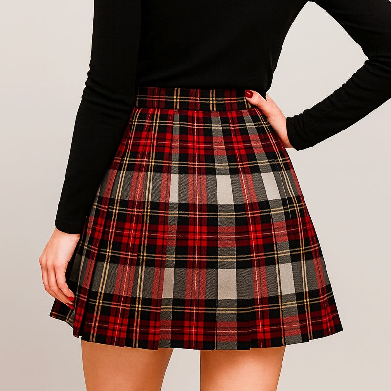 Kurzrock Im Schottenkaro, Faltenrock Aus Hochwertigem Stretch-Mischgewebe