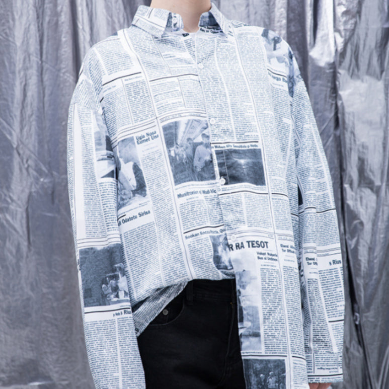 Full-length Print Casual Long-sleeved Men's Shirt Flower Shirt