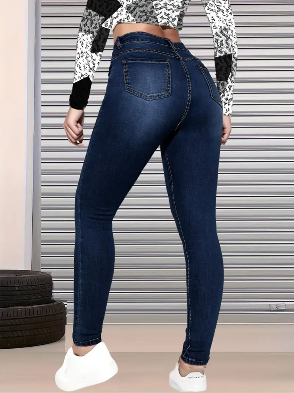 New High Waisted, Hip Lifted, Tight Fitting Women's Jeans With A Ripped Nine Quarter Cut, Suitable For Minimalist Fashion In Summer