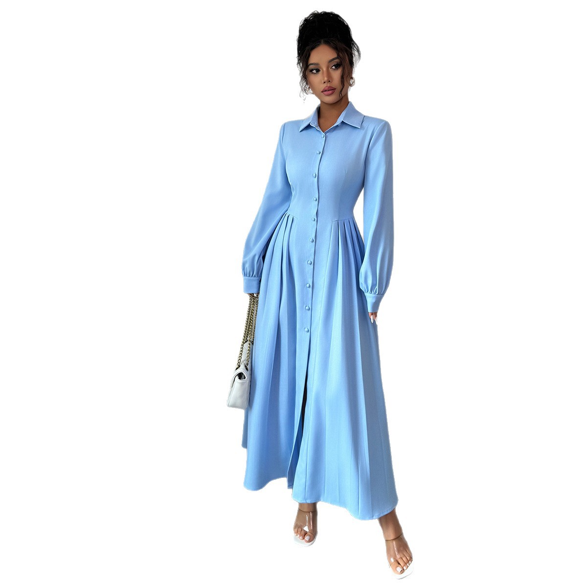 Sleek And Stylish Long-sleeve Button-down Womens Dress