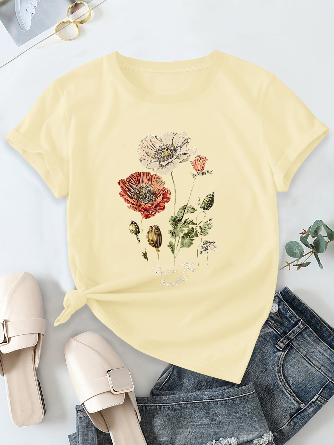 Womens Floral Print Short Sleeve T-Shirt