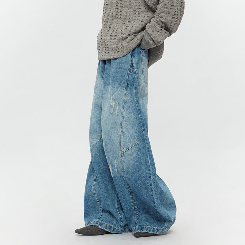 Ripped Denim Jeans Loose Straight-leg Design Couples Wide-leg Style American High-street Pants With A Cool Edgy Vibe