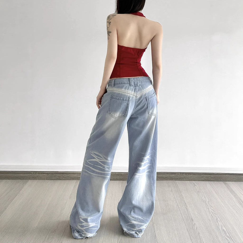 Street-style Distressed High-rise Straight-leg Jeans