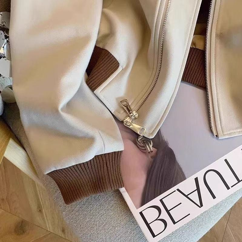 Contrast-color Casual Cropped Jacket For Petite Figuresversatile And Easy To Style