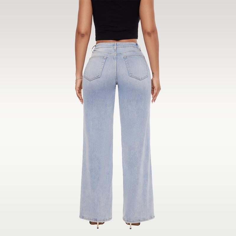 Mid-to-low-rise High-elasticity Soft Hip-lifting Wide-leg Straight Denim Jeans