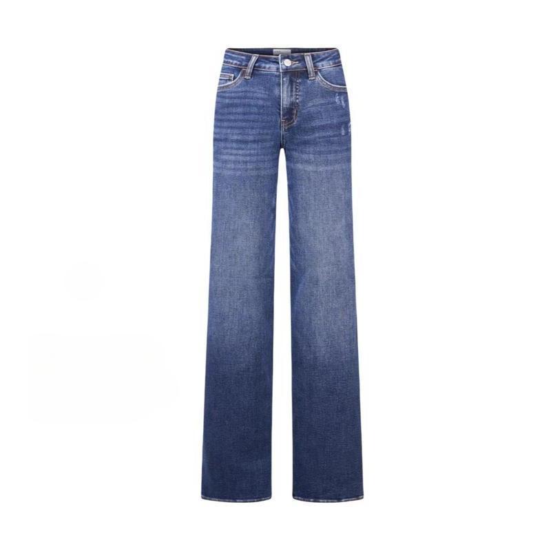 Mid-to-low-rise High-elasticity Soft Hip-lifting Wide-leg Straight Denim Jeans