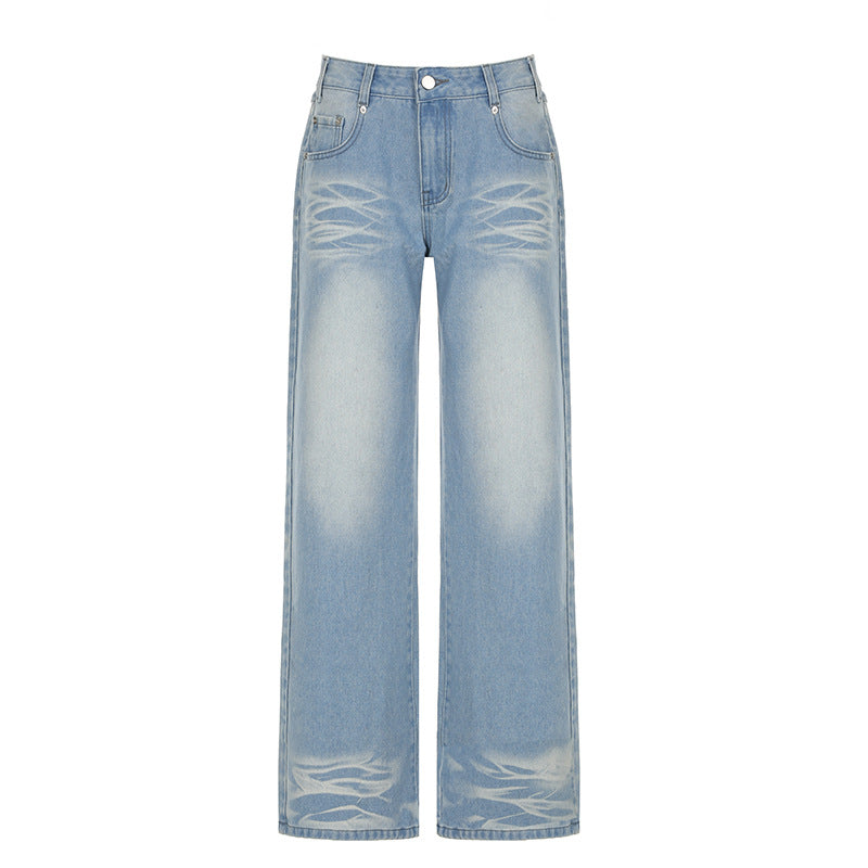Street-style Distressed High-rise Straight-leg Jeans